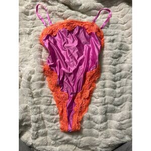 skims lace swim cami one piece neon orchid